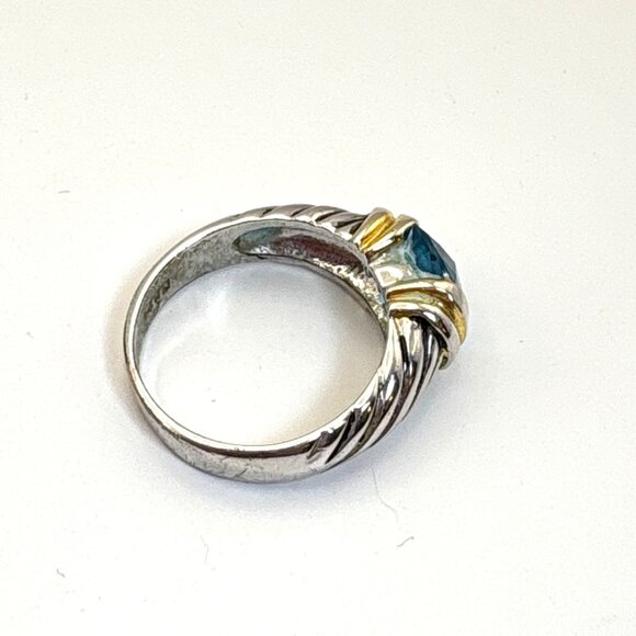 Silver Plated Two Tone Blue Crystal Cable Design Statement Ring Size 8 - Picture 6 of 11